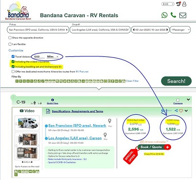 price example for Campervan for hire in Seattle price example